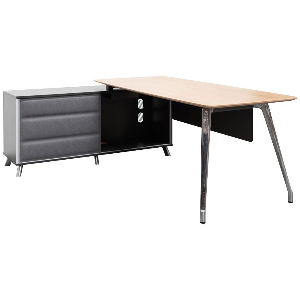 Reynolds Executive Office Desk, Left Return, 200cm, Natural / Black
