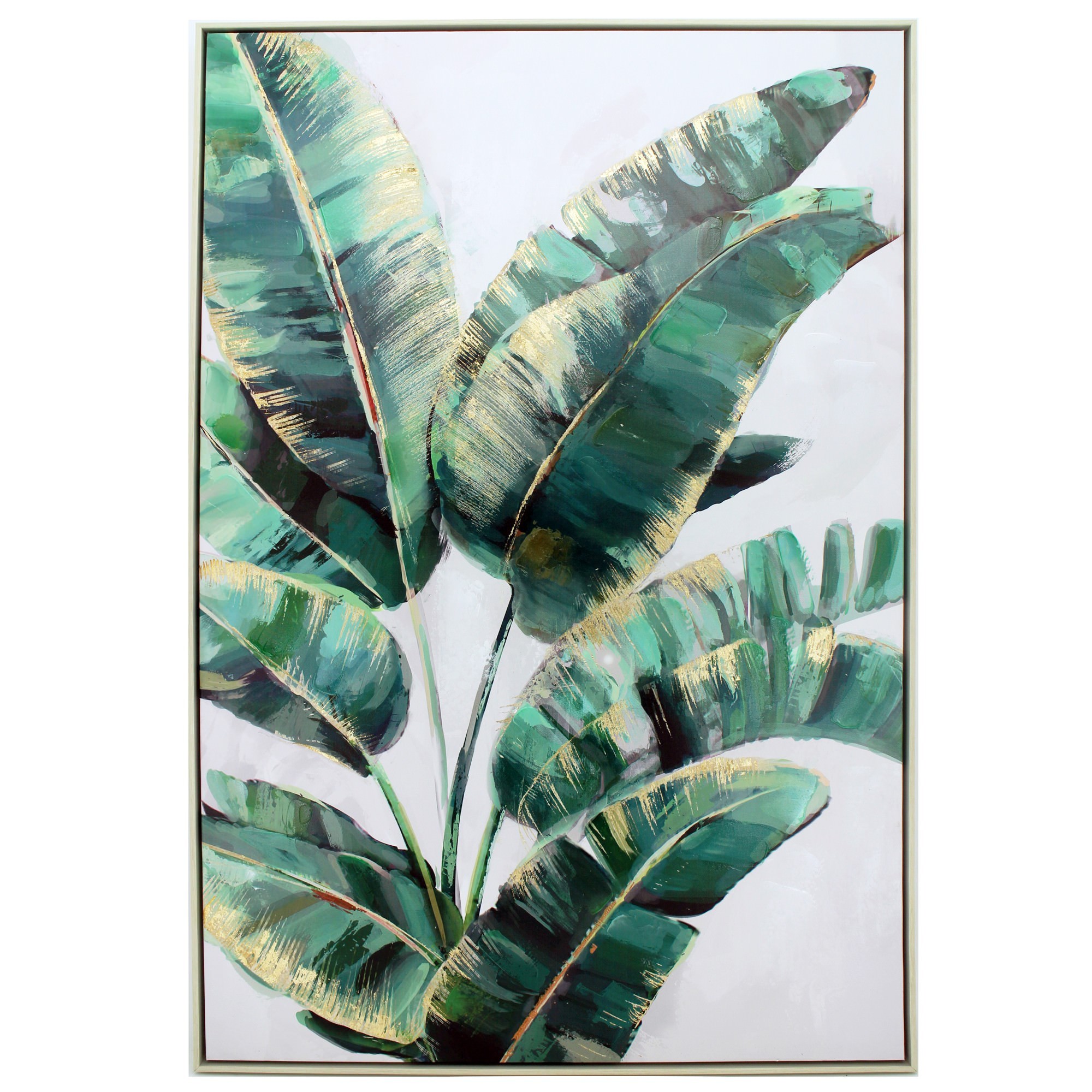Strelitzia Palm Framed Hand Painted Canvas Wall Art, Left, 120cm
