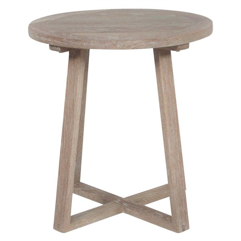 Axel Solid Oak Timber Round Side Table, White Washed Oak