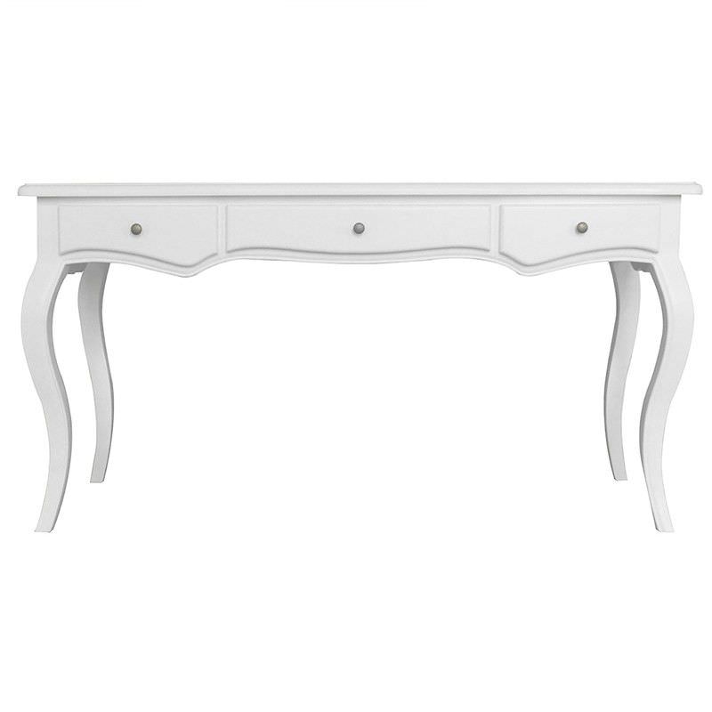 Louis Solid Birch Timber Desk, Matt White