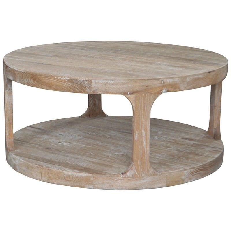 Frans Solid Oak Timber Round Coffee Table, White Washed Oak