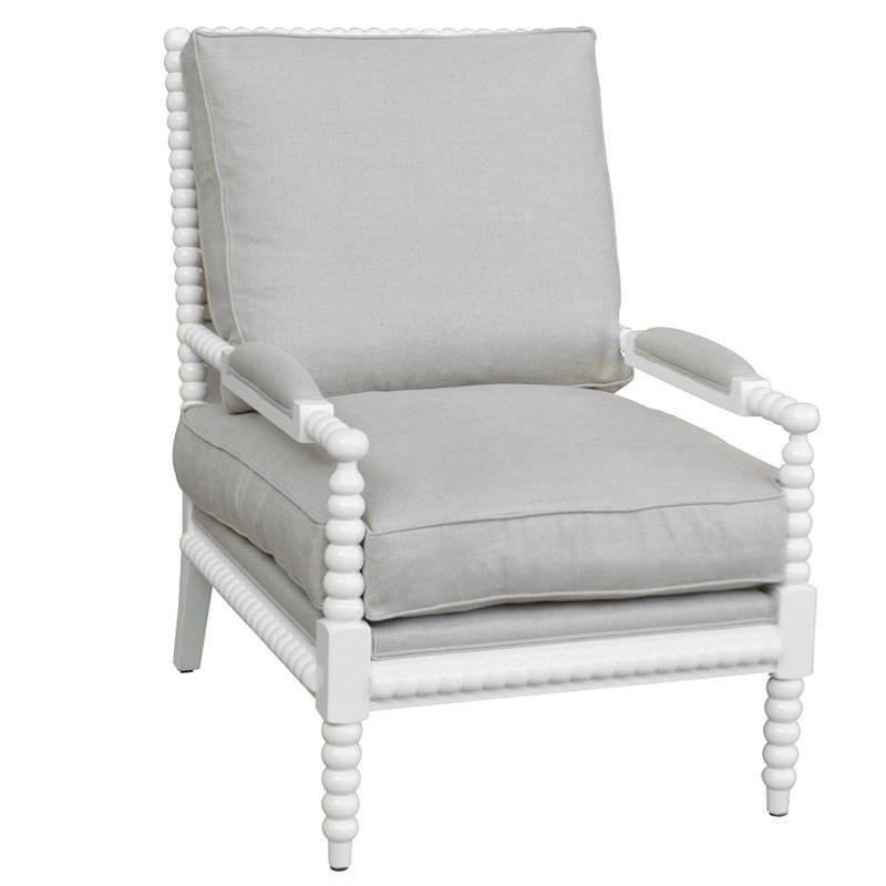 Bobbin Linen Upholstered Oak Timber Armchair, Matt White/Oatmeal