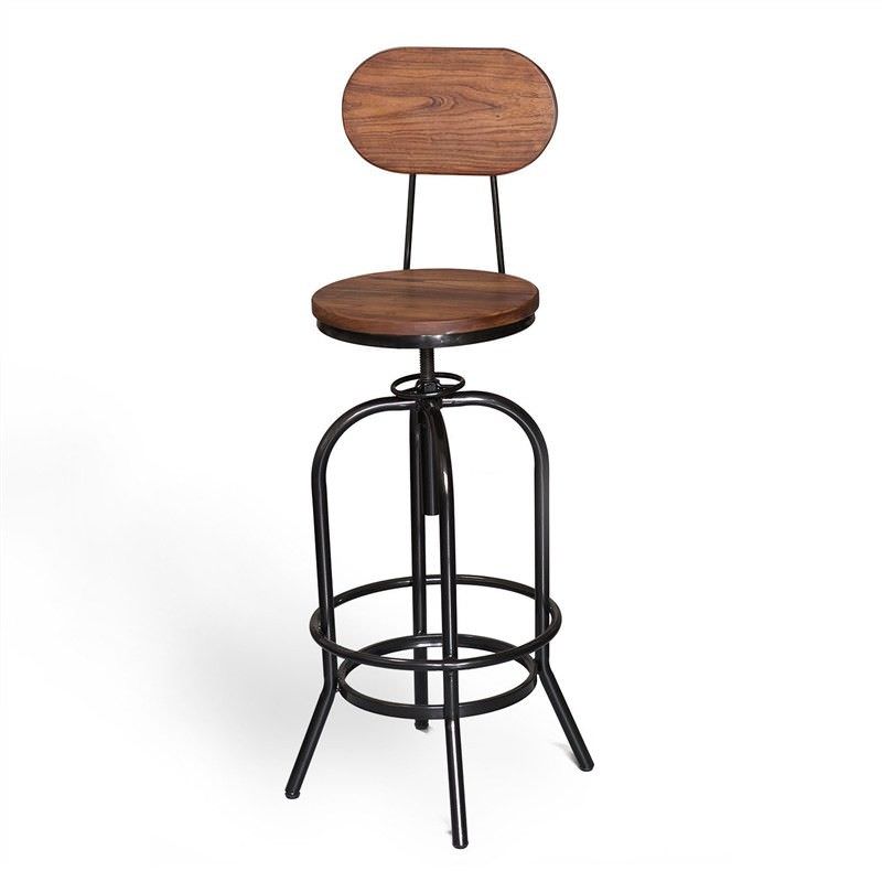 Ari Metal Adjustable Screw Bar Stool with Back and Timber Seat