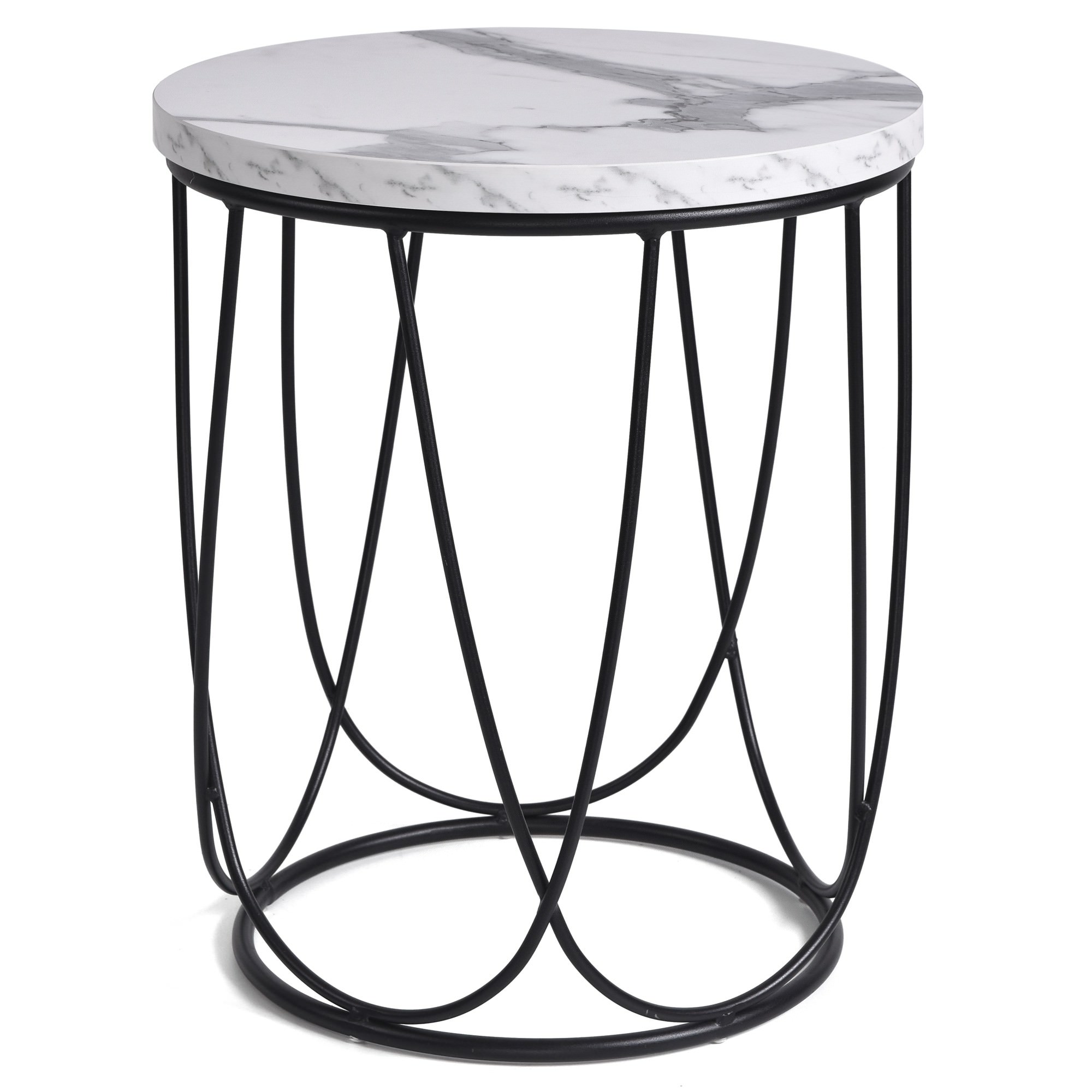 Carrara Marble Round Drum Coffee Table / White Wood ...