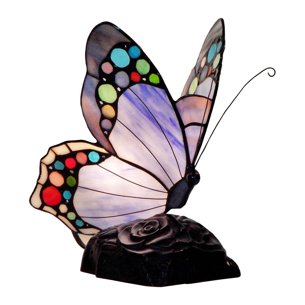 Tiffany Style Stained Glass Butterfly Table Lamp, Type E, Purple
