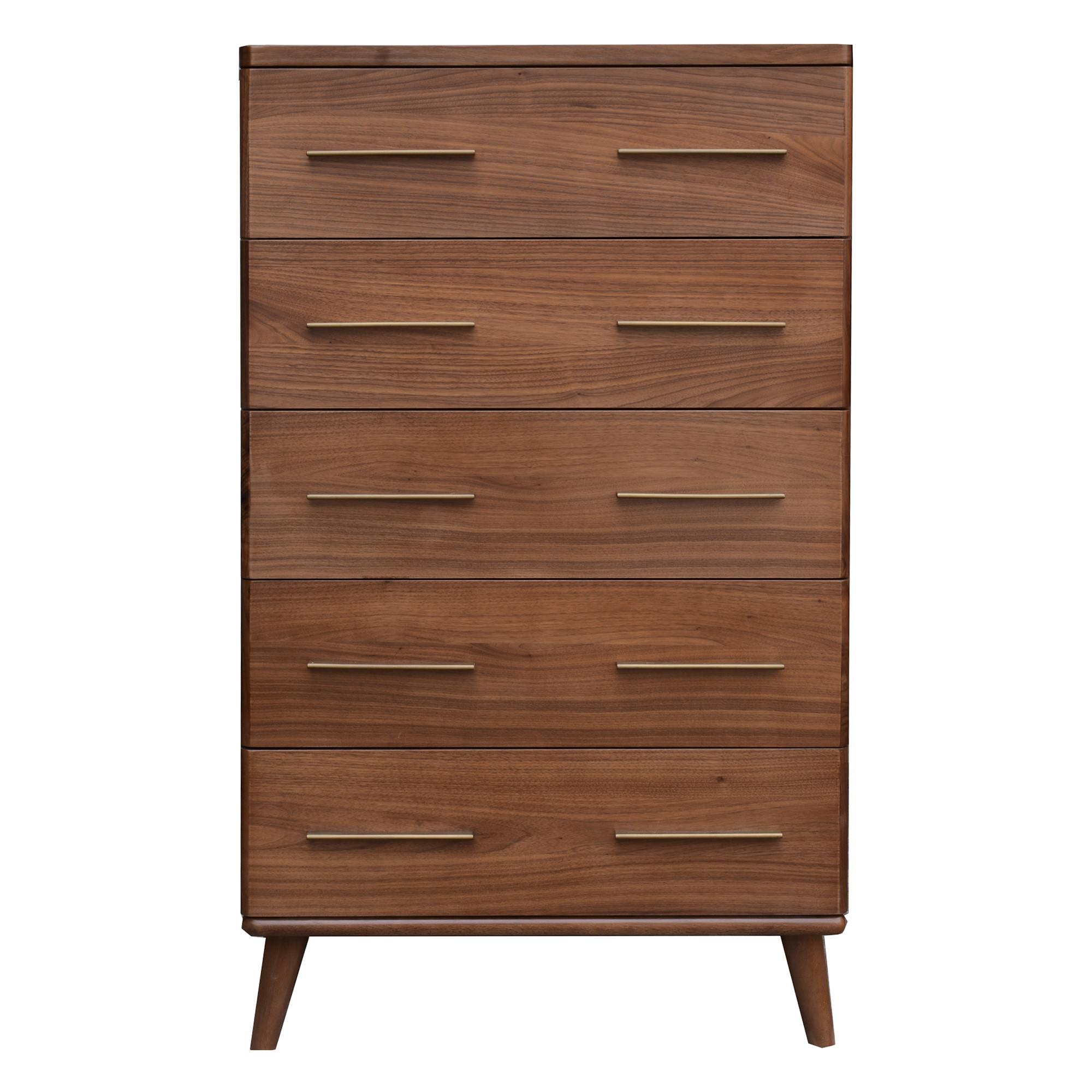 Stella Wooden 5 Drawer Tallboy Walnut