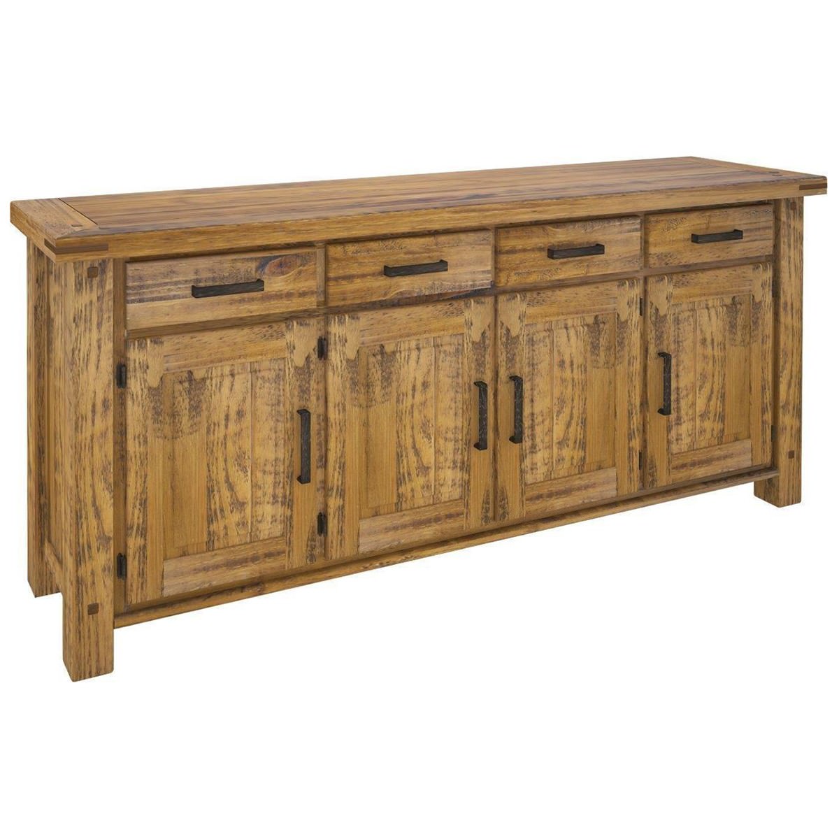 Serafin Rustic Pine Timber 4 Door 4 Drawer Buffet Table, 191cm