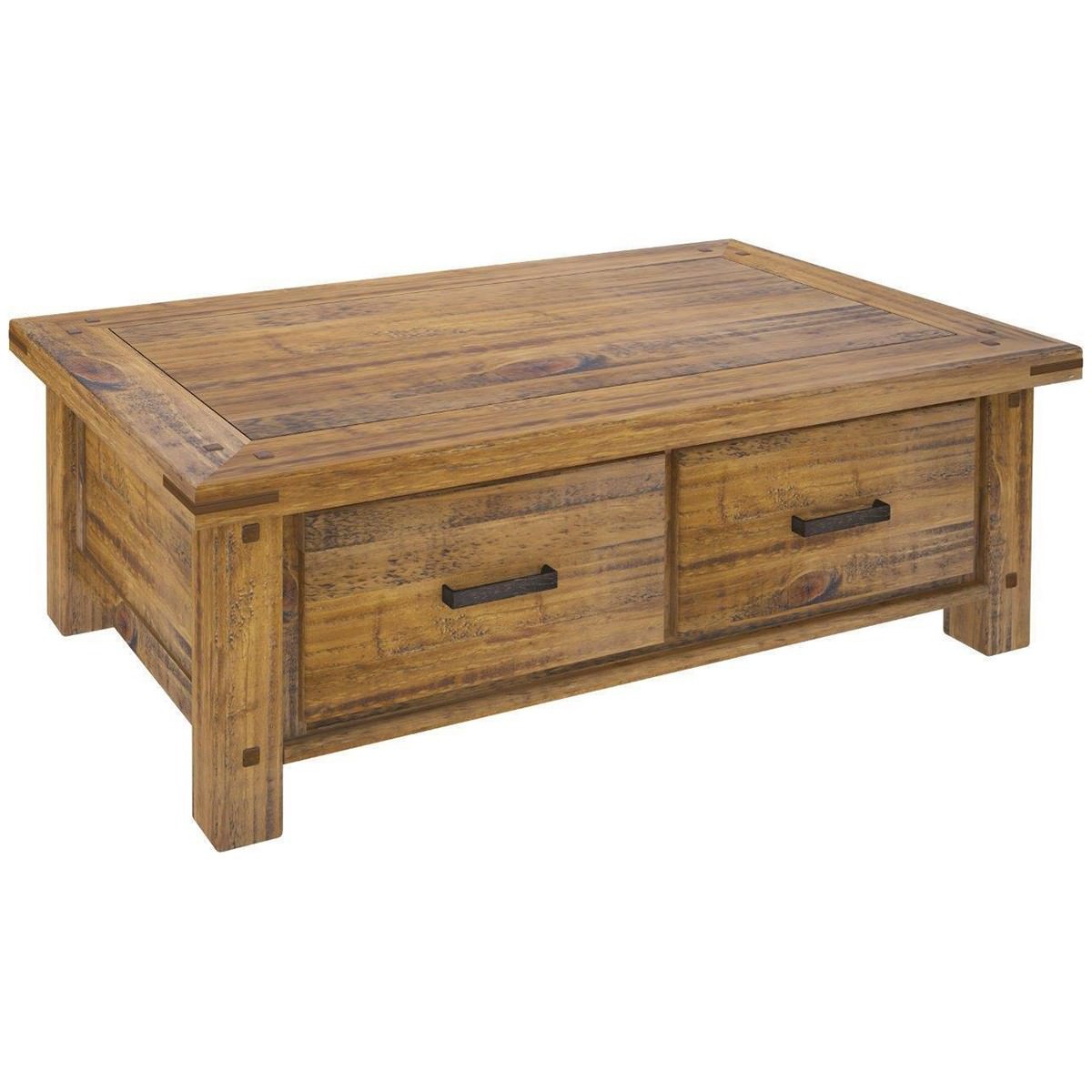 Serafin Rustic Pine Timber 4 Drawer Coffee Table
