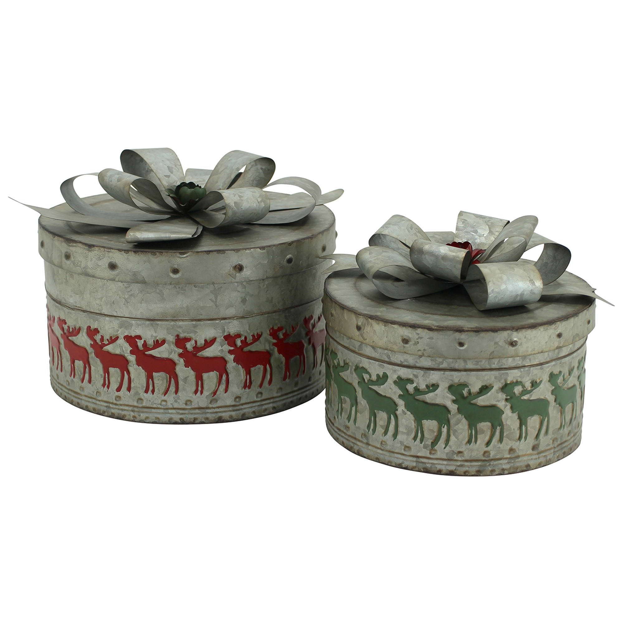 Lavollen 2 Piece Metal Nesting Christmas Present Box Set, Round