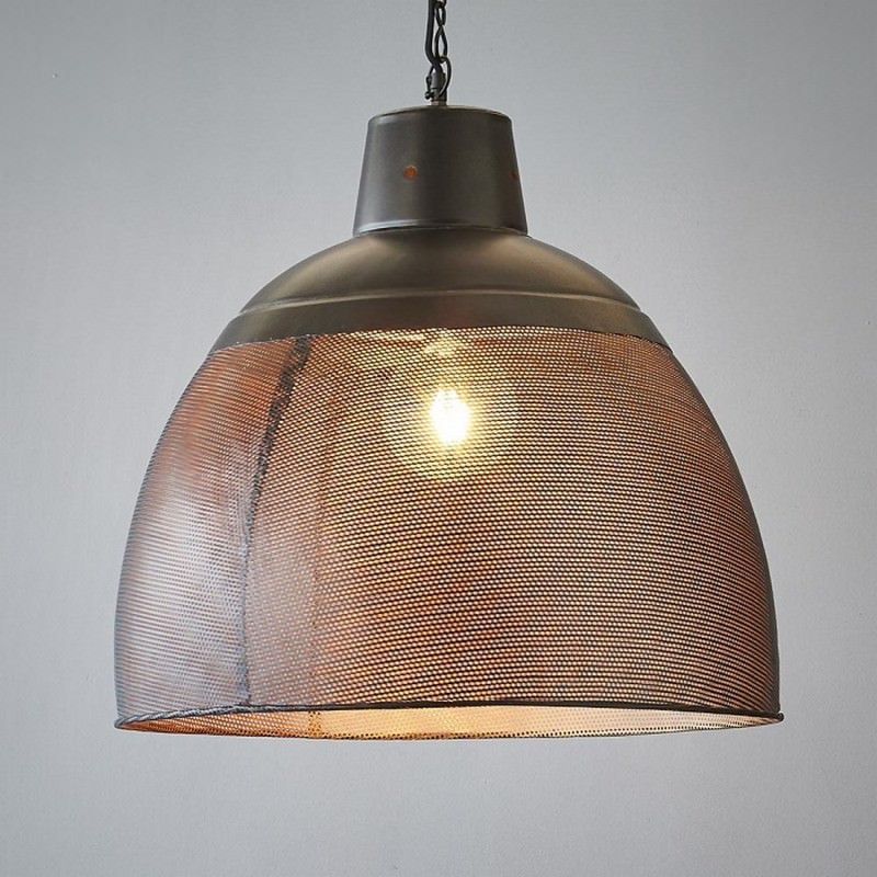 Riva Perforated Iron Dome Pendant Light, Large, Matte Black