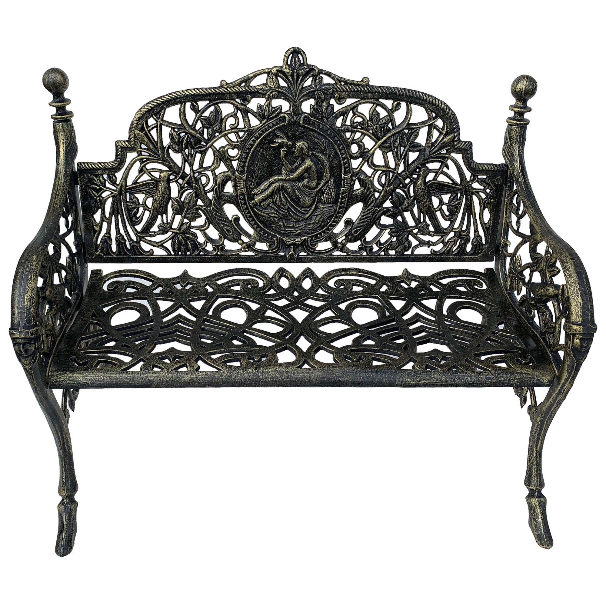 Cameo Cast Iron Garden Bench, Small, Black / Gold
