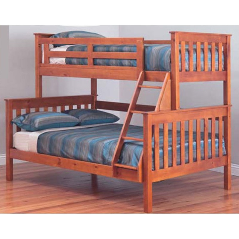 Forte Solid Pine Timber Trio Bunk Bed Teak Stain