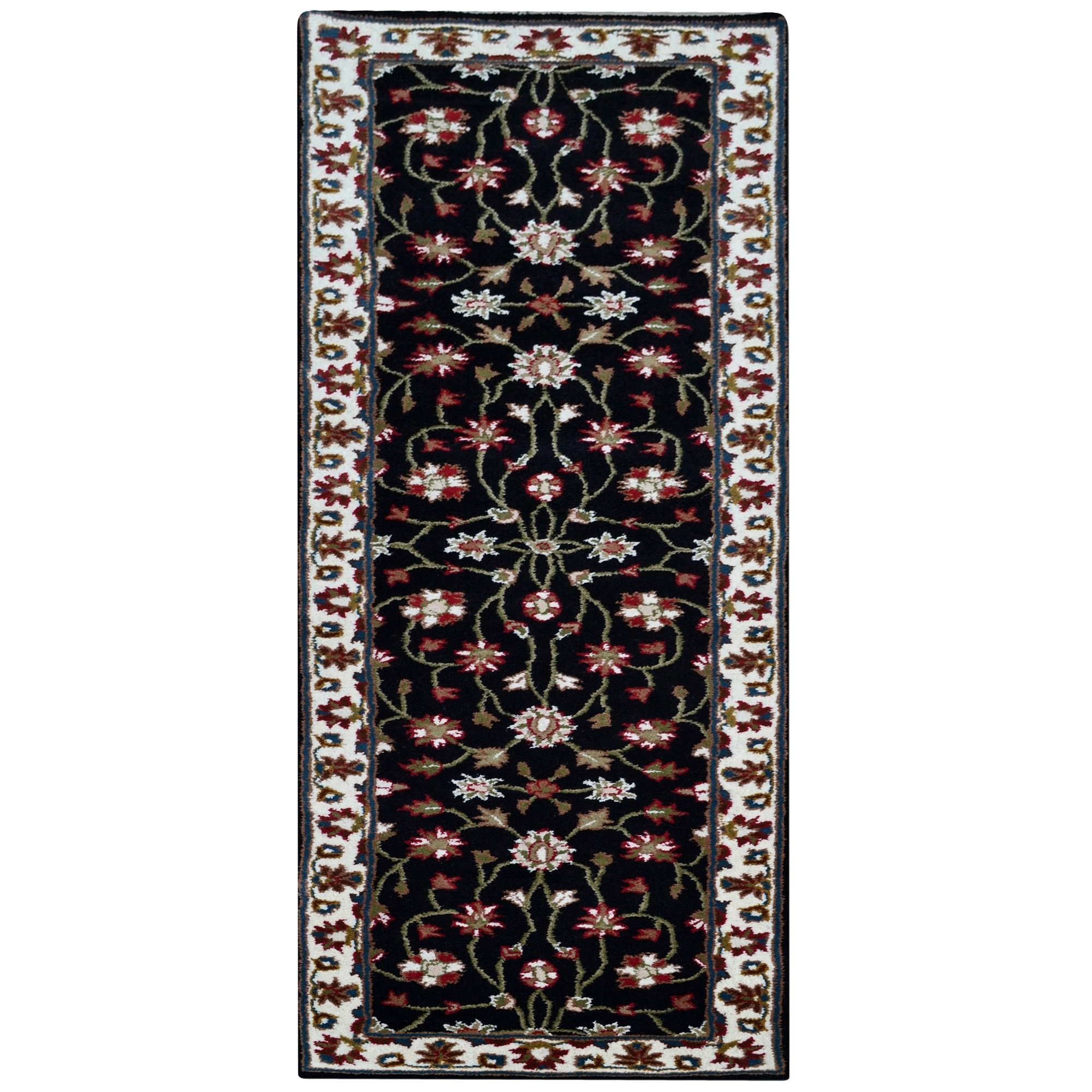 Kashan Oriental Wool Runner Rug, 300x80cm, Black