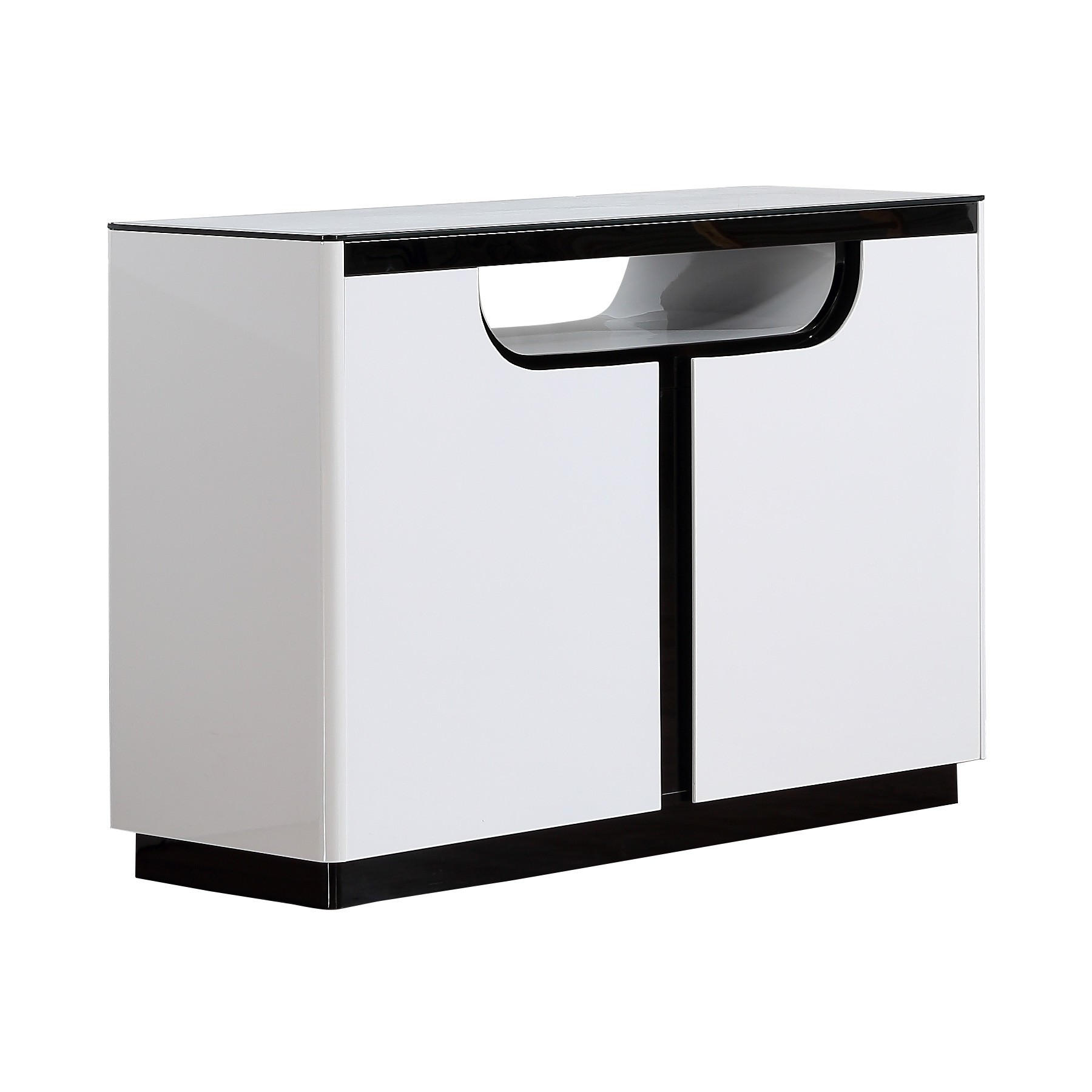 EuRoche Glass Topped 2 Door Buffet Table, 120cm, Glossy White