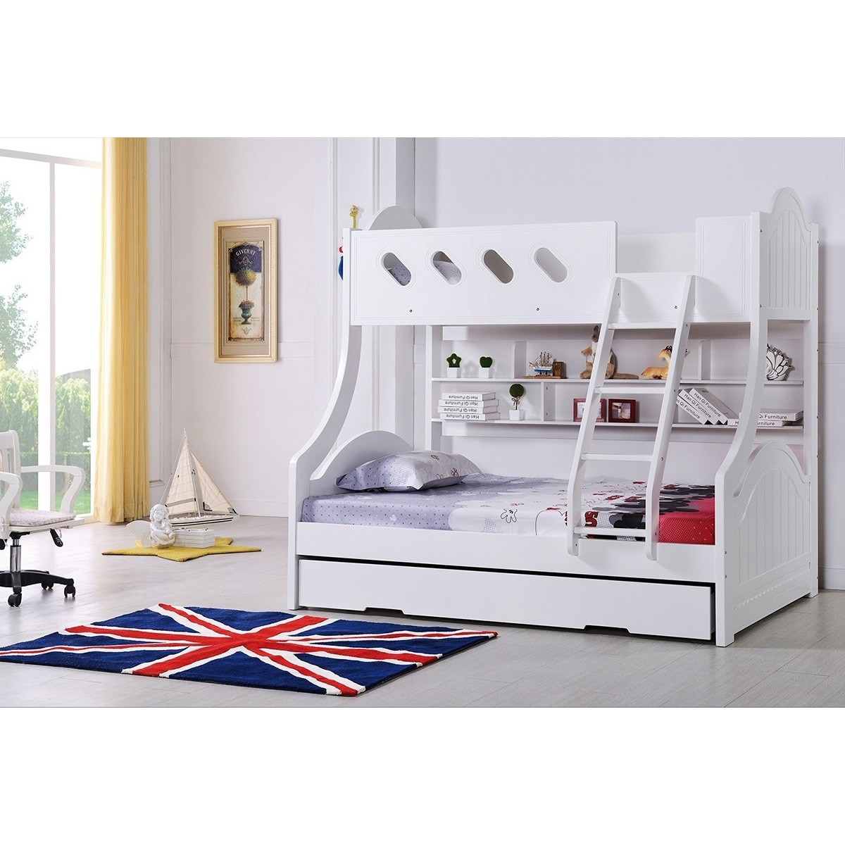 Cloudy Trio Bunk Bed with Single Trundle White