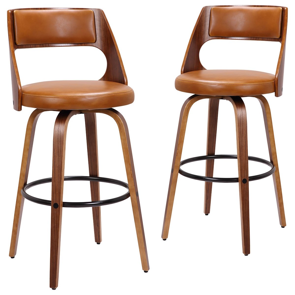 Set of 2 Oslo Commercial Grade Bentwood Bar Chairs with Faux Leather