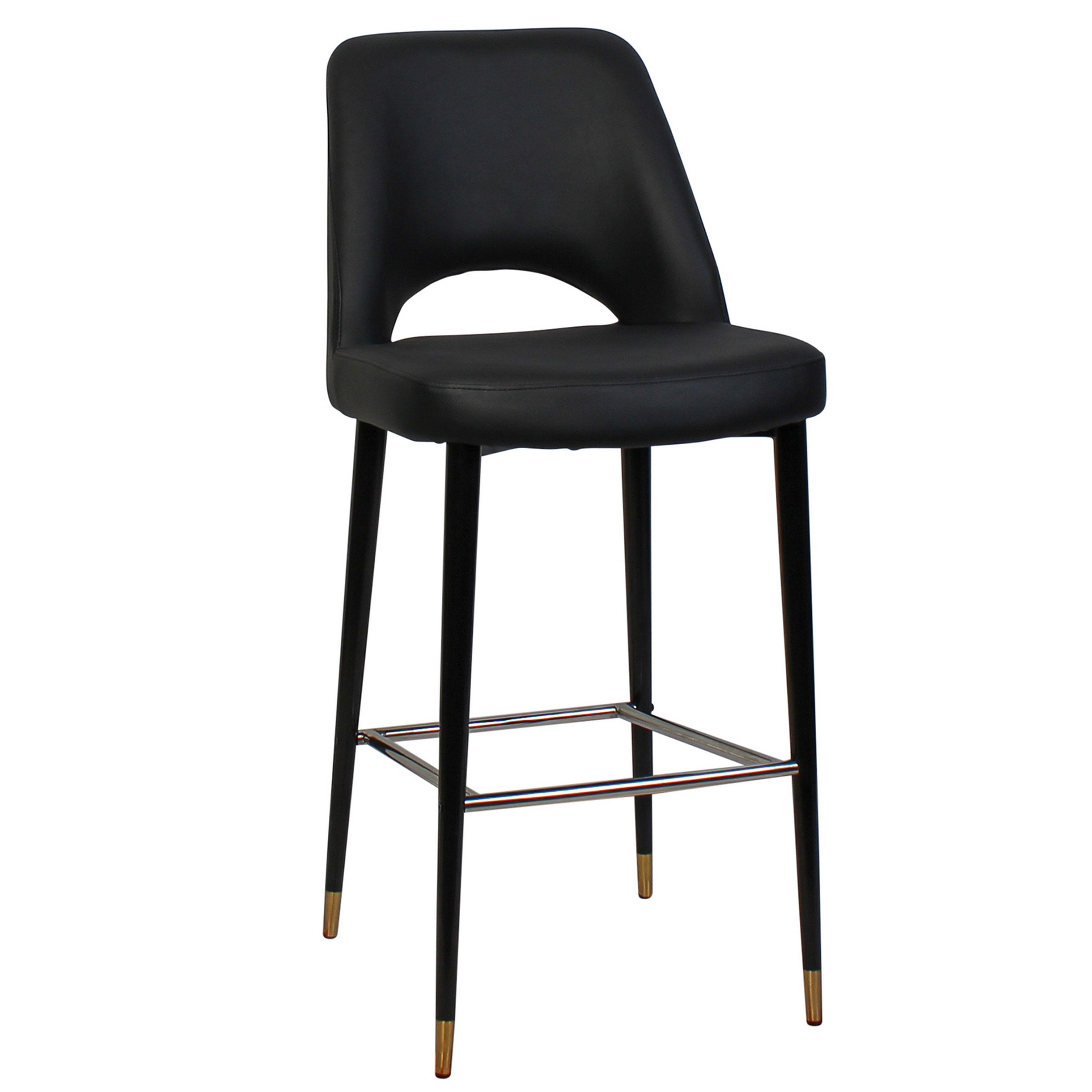 Albury Commercial Grade Vinyl Bar Stool, Metal Leg, Black / Black Brass