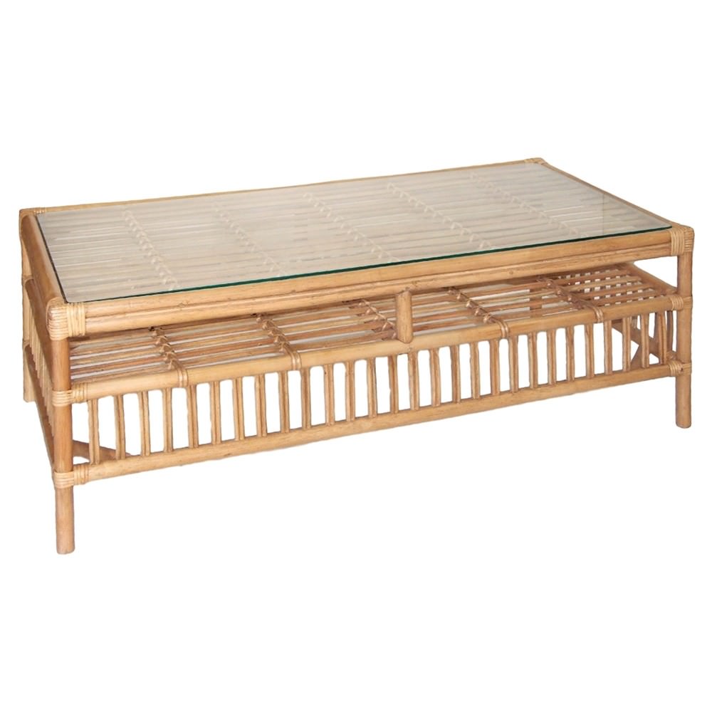Royston Glass Top Rattan Coffee Table Tabacco