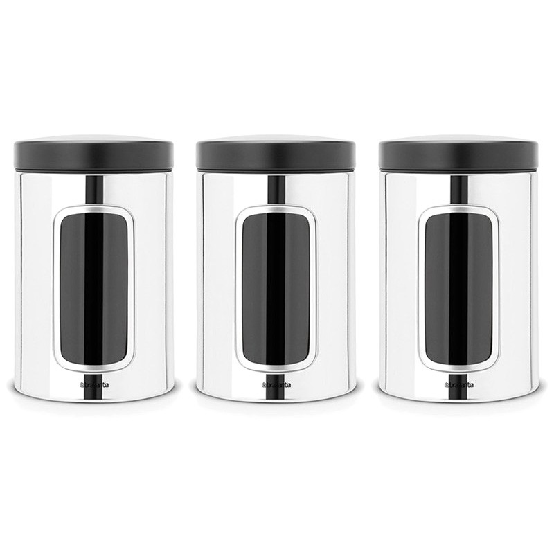 Set of 3 Brabantia 1.4L Window Storage Canisters with Black Lid