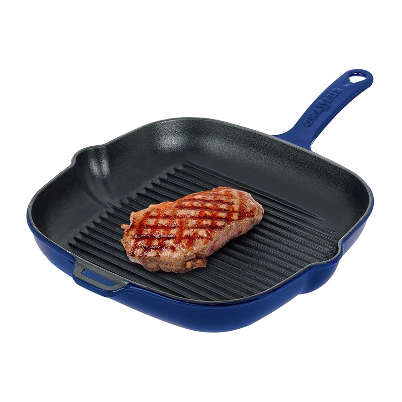 Chasseur Cast Iron 25cm Square Grill Pan French Blue